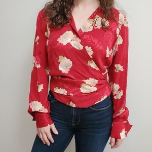 Vtg Floral Silk Wrap Blouse Lafayette 148 Silk Top Romantic Cottagecore Blouse
